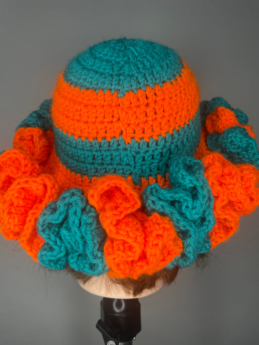 Orange/Teal Ruffle Hat